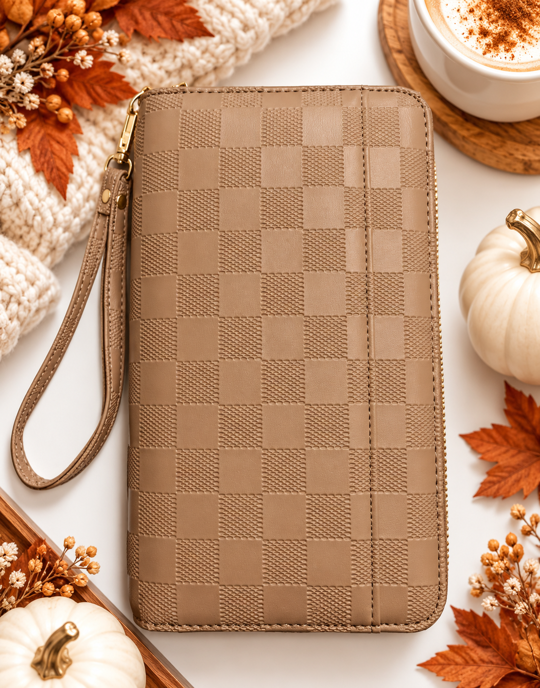 A6 Checkered Zippy Wallet