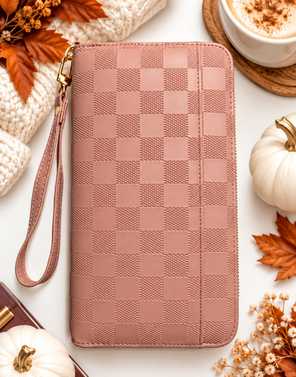 A6 Checkered Zippy Wallet
